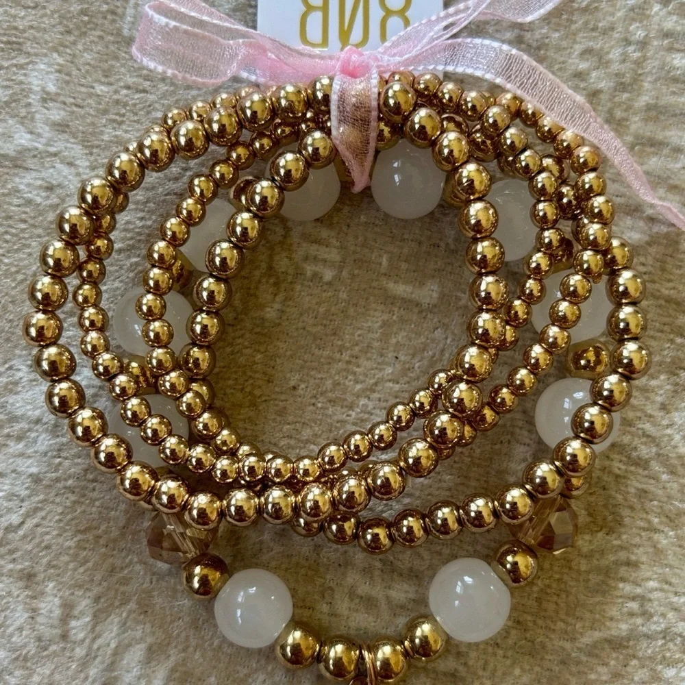 Brand New 8 Other Reasons Gold Plated Brass Bubble Bangle Set Stretchy Revolve